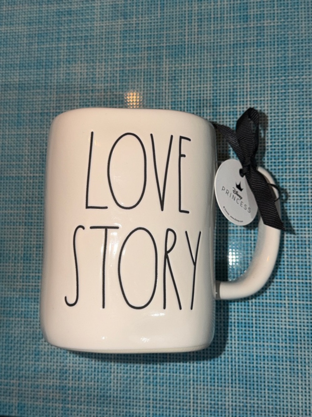 Rae Dunn White Ceramic Mug with Black 'LOVE STORY' Text